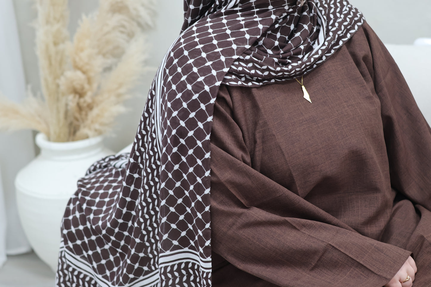 Keffiyeh Modal Hijab - Coffee Brown